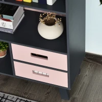 HOMCOM 3-Tier Child Bookcase Open Shelves Cabinet Floor Standing Cube Storage Organizer with Drawers - Pink(m-10)
