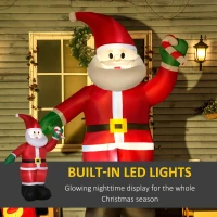 Outsunny 8ft Christmas Inflatables Outdoor Decorations Santa Claus Holds Candy Cane with Furry Beard, Blow-Up LED Yard Christmas Decor for Lawn Garden Party(m-4)