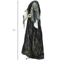 Outsunny 65" Life Size Outdoor Halloween Decorations Green Witch with Skull, Animated Prop Animatronic Décor with  Sound and Motion Activated, Light Up Eyes, Spooky Scream Sound(m-3)