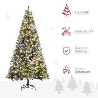HOMCOM 7.5ft Tall Pre-Lit Snow-Flocked Artificial Christmas Tree with Realistic Branches, 550 Warm White LED Lights and 1346 Tips(m-4)