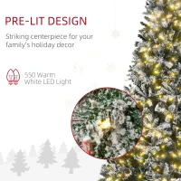 HOMCOM 7.5ft Tall Pre-Lit Snow-Flocked Artificial Christmas Tree with Realistic Branches, 550 Warm White LED Lights and 1346 Tips(m-7)