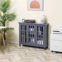HOMCOM Sideboard, Buffet Cabinet with 3 Tempered Glass Doors, Stripe Pattern and Adjustable Storage Shelf, Credenza, Gray(m-8)