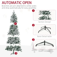 HOMCOM 7.5ft Tall Pre-Lit Snow-Flocked Artificial Christmas Tree with Realistic Branches, 550 Warm White LED Lights and 1346 Tips(m-6)