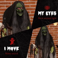 Outsunny 65" Life Size Outdoor Halloween Decorations Green Witch with Skull, Animated Prop Animatronic Décor with  Sound and Motion Activated, Light Up Eyes, Spooky Scream Sound(m-5)