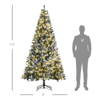 HOMCOM 7.5ft Tall Pre-Lit Snow-Flocked Artificial Christmas Tree with Realistic Branches, 550 Warm White LED Lights and 1346 Tips(m-3)