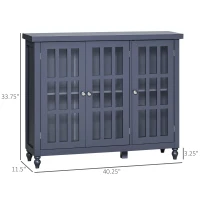 HOMCOM Sideboard, Buffet Cabinet with 3 Tempered Glass Doors, Stripe Pattern and Adjustable Storage Shelf, Credenza, Gray(m-3)