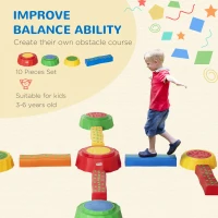Outsunny 10 Piece Learn-to-Balance Toy Stepping Stones for Kids with Stackable Design, Kids Balance Beam Backyard Toy, Non-Slip Preschool Learning Toy, Outdoor Obstacle Course for Kids 3-6(m-5)