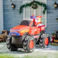 Outsunny 7ft Christmas Inflatable Santa Claus Driving Truck with Gifts, Blow-Up Outdoor LED Yard Display for Lawn Garden Party(m-2)