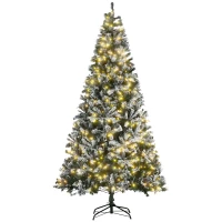 HOMCOM 7.5ft Tall Pre-Lit Snow-Flocked Artificial Christmas Tree with Realistic Branches, 550 Warm White LED Lights and 1346 Tips(m-1)