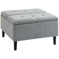 HOMCOM 30" Square Storage Ottoman, Upholstered Ottoman Coffee Table with Lift Top, Button Tufted and Wood Legs, Accent Footstool for Living Room, Light Gray(m-1)