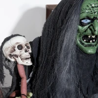 Outsunny 65" Life Size Outdoor Halloween Decorations Green Witch with Skull, Animated Prop Animatronic Décor with  Sound and Motion Activated, Light Up Eyes, Spooky Scream Sound(m-12)