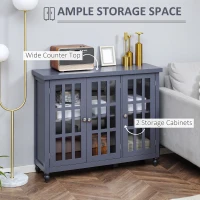 HOMCOM Sideboard, Buffet Cabinet with 3 Tempered Glass Doors, Stripe Pattern and Adjustable Storage Shelf, Credenza, Gray(m-4)