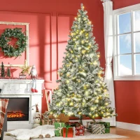 HOMCOM 7.5ft Tall Pre-Lit Snow-Flocked Artificial Christmas Tree with Realistic Branches, 550 Warm White LED Lights and 1346 Tips(m-8)