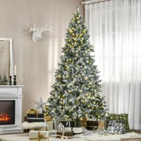 HOMCOM 7.5ft Tall Pre-Lit Snow-Flocked Artificial Christmas Tree with Realistic Branches, 550 Warm White LED Lights and 1346 Tips(m-2)