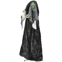 Outsunny 65" Life Size Outdoor Halloween Decorations Green Witch with Skull, Animated Prop Animatronic Décor with  Sound and Motion Activated, Light Up Eyes, Spooky Scream Sound(m-1)