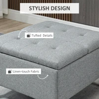 HOMCOM 30" Square Storage Ottoman, Upholstered Ottoman Coffee Table with Lift Top, Button Tufted and Wood Legs, Accent Footstool for Living Room, Light Gray(m-5)