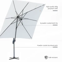 Outsunny 8‘x8’ Square Patio Offset Hanging Cantilever Umbrella 360° Rotation w/ Cross Base Cream(m-6)