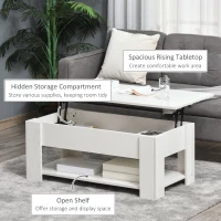 HOMCOM 39" Lift Top Coffee Table with Hidden Storage Compartment and Open Shelf, Pop Up Coffee Table for Living Room, White(m-5)