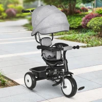 Qaba Baby Tricycle 2 In 1 Baby Stroller Kid Trike with Adjustable Canopy Grey(m-8)