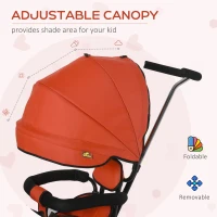 Qaba Baby Tricycle 2 In 1 Baby Stroller Kid Trike with Adjustable Canopy Red(m-4)