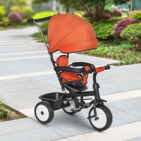 Qaba Baby Tricycle 2 In 1 Baby Stroller Kid Trike with Adjustable Canopy Red(m-9)