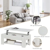 HOMCOM 39" Lift Top Coffee Table with Hidden Storage Compartment and Open Shelf, Pop Up Coffee Table for Living Room, White(m-6)