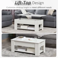 HOMCOM 39" Lift Top Coffee Table with Hidden Storage Compartment and Open Shelf, Pop Up Coffee Table for Living Room, White(m-4)
