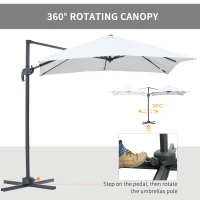 Outsunny 8‘x8’ Square Patio Offset Hanging Cantilever Umbrella 360° Rotation w/ Cross Base Cream(m-4)