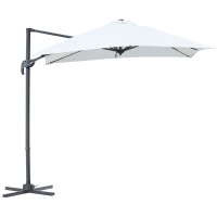 Outsunny 8‘x8’ Square Patio Offset Hanging Cantilever Umbrella 360° Rotation w/ Cross Base Cream(m-2)