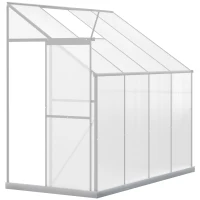Outsunny Lean-to Greenhouse Walk-in Garden Aluminum Polycarbonate with Roof Vent for Plants Herbs Vegetables 8' x 4' x 7' Silver(m-2)
