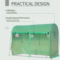 Outsunny 10' x 3' x 7' Tunnel Greenhouse Outdoor Walk-In Hot House with Roll-up Windows and Zippered Door, Steel Frame, PE Cover, Green(m-6)