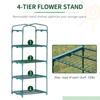 Outsunny 28" x 20" x 63" Portable Greenhouse with 4 Tier Shelves Outdoor Hot House Plant Flower Greenhouse, Steel Frame, PVC Cover, Clear(m-5)
