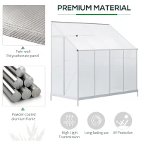 Outsunny Lean-to Greenhouse Walk-in Garden Aluminum Polycarbonate with Roof Vent for Plants Herbs Vegetables 8' x 4' x 7' Silver(m-5)