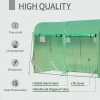 Outsunny 10' x 3' x 7' Tunnel Greenhouse Outdoor Walk-In Hot House with Roll-up Windows and Zippered Door, Steel Frame, PE Cover, Green(m-4)