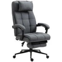 Vinsetto Reclining Office Chair Rolling Swivel Chair Footrest Linen-Feel, Dark Gray(m-10)