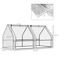 Outsunny 71" x 36" x 36" Portable Mini Greenhouse Tunnel Growing Tent Plants Flower Warm House w/ Zippered Roll-up Doors, PE Cover, White(m-3)
