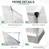 Outsunny Lean-to Greenhouse Walk-in Garden Aluminum Polycarbonate with Roof Vent for Plants Herbs Vegetables 8' x 4' x 7' Silver(m-7)