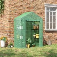 Outsunny 56"x29"x77" Outdoor Greenhouse Walk-in Plant Greenhouse Sun House with Flower Shelves and Zippered Roll-Up Door for Seedling, Flowers, Plant Growing, Germination, Green(m-1)