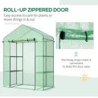Outsunny 56"x29"x77" Outdoor Greenhouse Walk-in Plant Greenhouse Sun House with Flower Shelves and Zippered Roll-Up Door for Seedling, Flowers, Plant Growing, Germination, Green(m-6)