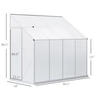 Outsunny Lean-to Greenhouse Walk-in Garden Aluminum Polycarbonate with Roof Vent for Plants Herbs Vegetables 8' x 4' x 7' Silver(m-3)