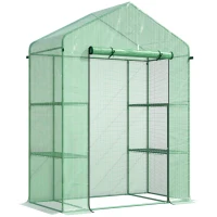 Outsunny 56"x29"x77" Outdoor Greenhouse Walk-in Plant Greenhouse Sun House with Flower Shelves and Zippered Roll-Up Door for Seedling, Flowers, Plant Growing, Germination, Green(m-2)