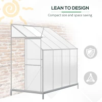 Outsunny Lean-to Greenhouse Walk-in Garden Aluminum Polycarbonate with Roof Vent for Plants Herbs Vegetables 8' x 4' x 7' Silver(m-8)