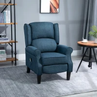 HOMCOM Wingback Heated Vibrating Accent Sofa, Vintage Upholstered Massage Recliner Chair Push-back with Remote Controller, Blue(m-8)