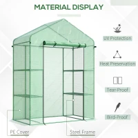 Outsunny 56"x29"x77" Outdoor Greenhouse Walk-in Plant Greenhouse Sun House with Flower Shelves and Zippered Roll-Up Door for Seedling, Flowers, Plant Growing, Germination, Green(m-4)