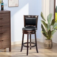 HOMCOM Classic Bar Stool Swivel Barstool with PU Leather Upholstered Mid-Back and Footrest, 30.25 Inch Seat Height, Black(m-10)