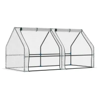 Outsunny 71" x 36" x 36" Portable Mini Greenhouse Tunnel Growing Tent Plants Flower Warm House w/ Zippered Roll-up Doors, PE Cover, White(m-2)