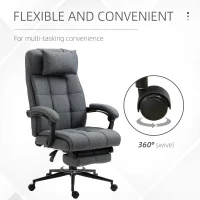 Vinsetto Reclining Office Chair Rolling Swivel Chair Footrest Linen-Feel, Dark Gray(m-6)