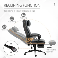 Vinsetto Reclining Office Chair Rolling Swivel Chair Footrest Linen-Feel, Dark Gray(m-5)