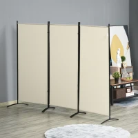 HOMCOM 3 Panel Room Divider, 6 Ft Double Hinged Folding Privacy Screen, Portable Freestanding Partition Wall Divider for Home Office, Beige(m-9)