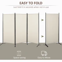 HOMCOM 3 Panel Room Divider, 6 Ft Double Hinged Folding Privacy Screen, Portable Freestanding Partition Wall Divider for Home Office, Beige(m-5)